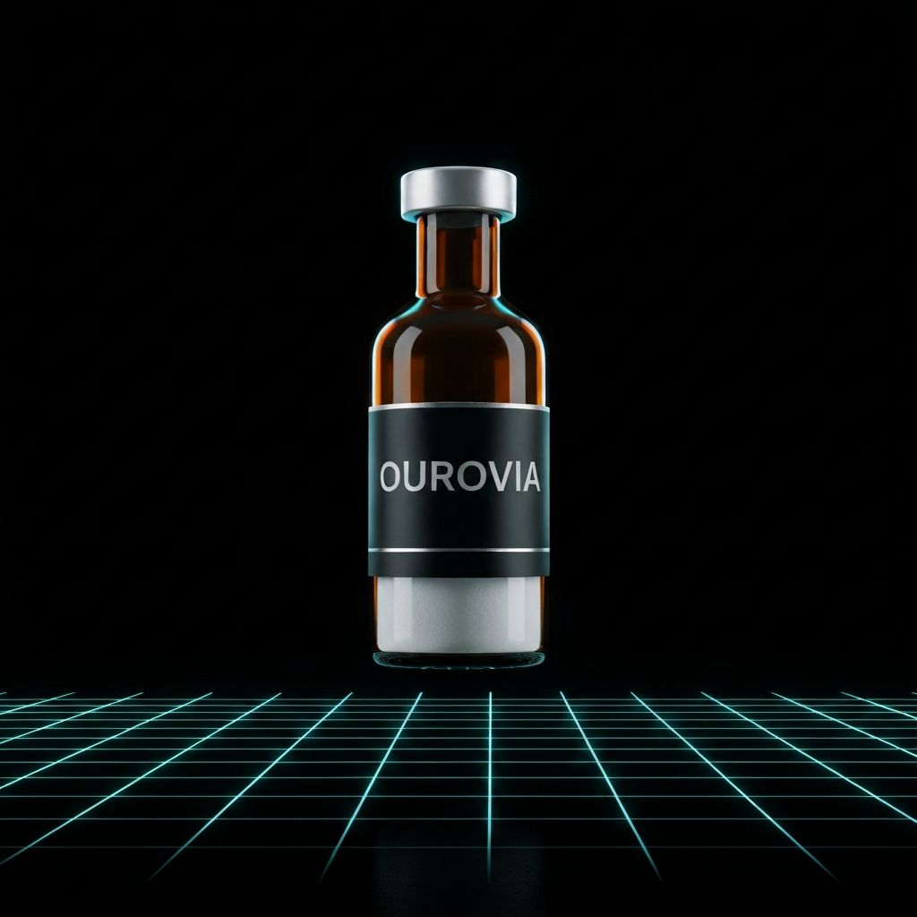 Ourovia research peptide vial containing lyophilized powder