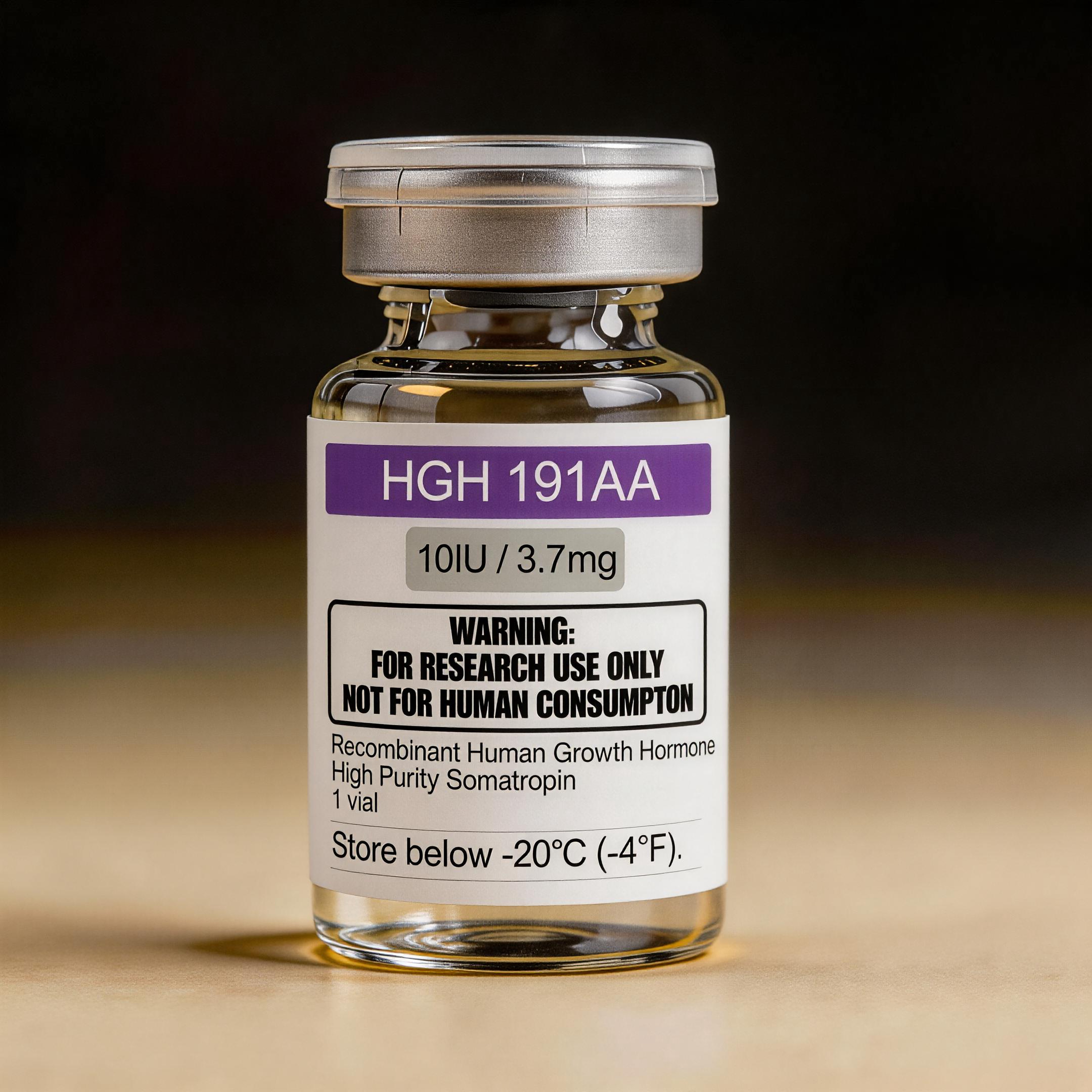 HGH 191AA (Somatropin) research peptide vial