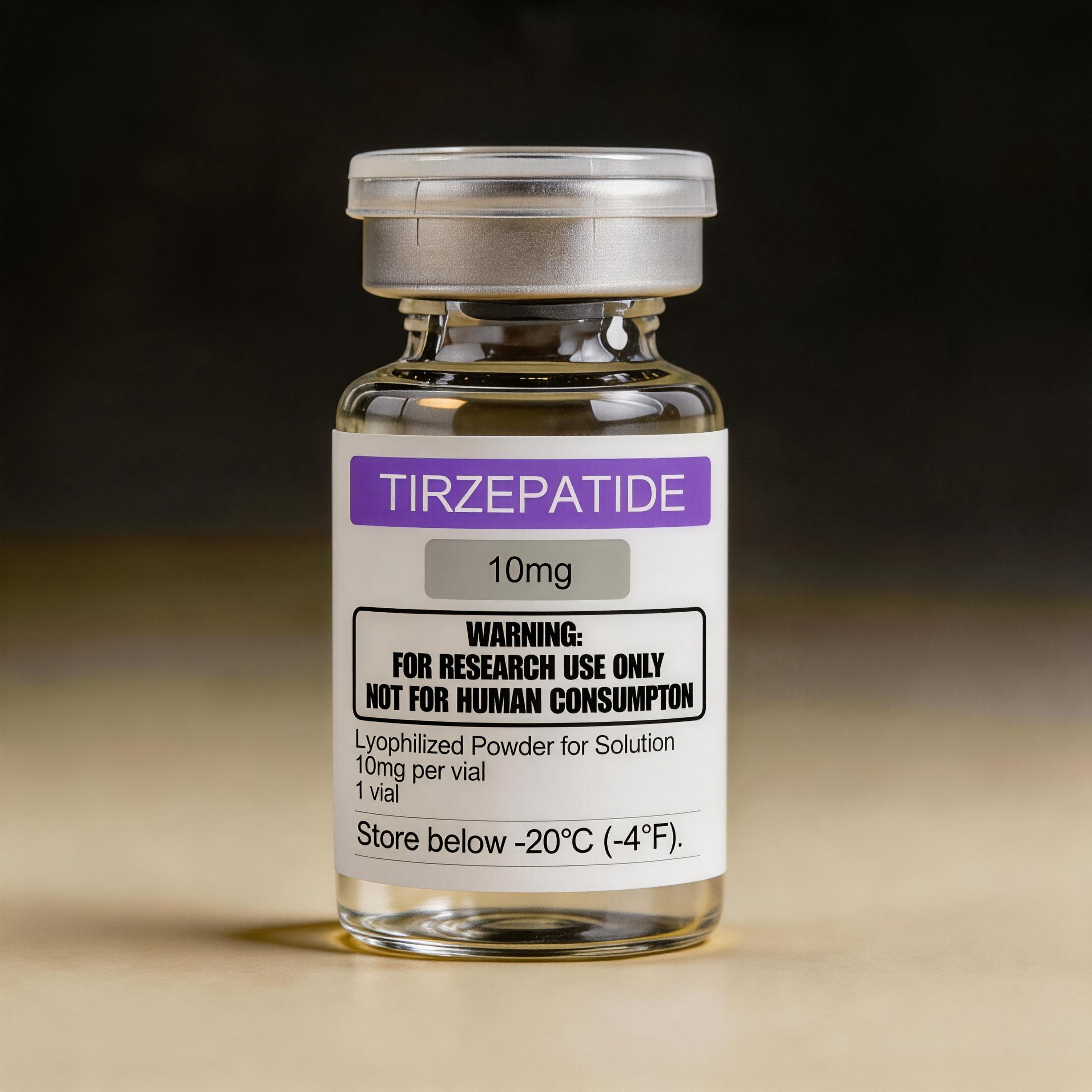 Tirzepatide — dark amber peptide research vial